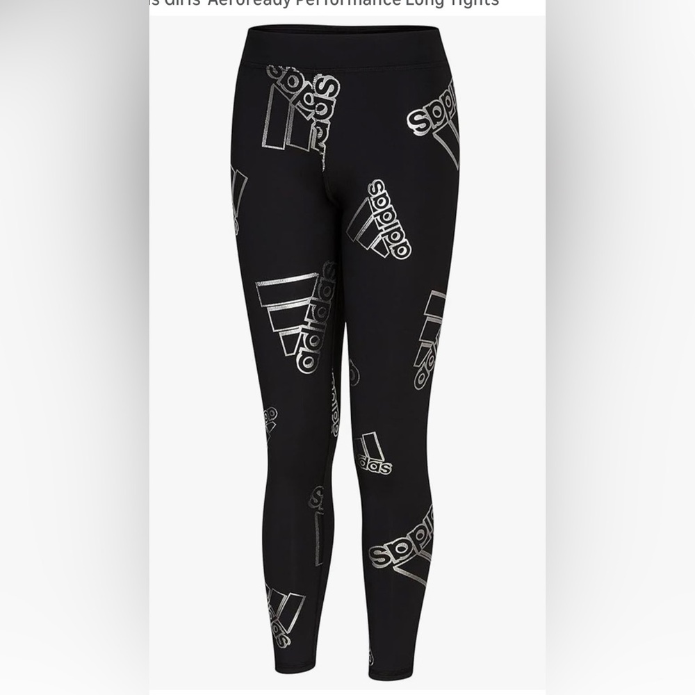 adidas Girls' Aeroready Performance Long Tights - Black & Sliver - Size 6X
